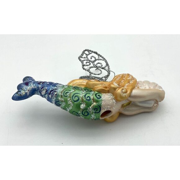 Lillian Vernon Ceramic Mermaid Angel VTG Christmas Ornament Glitter Accents - Picture 5 of 6